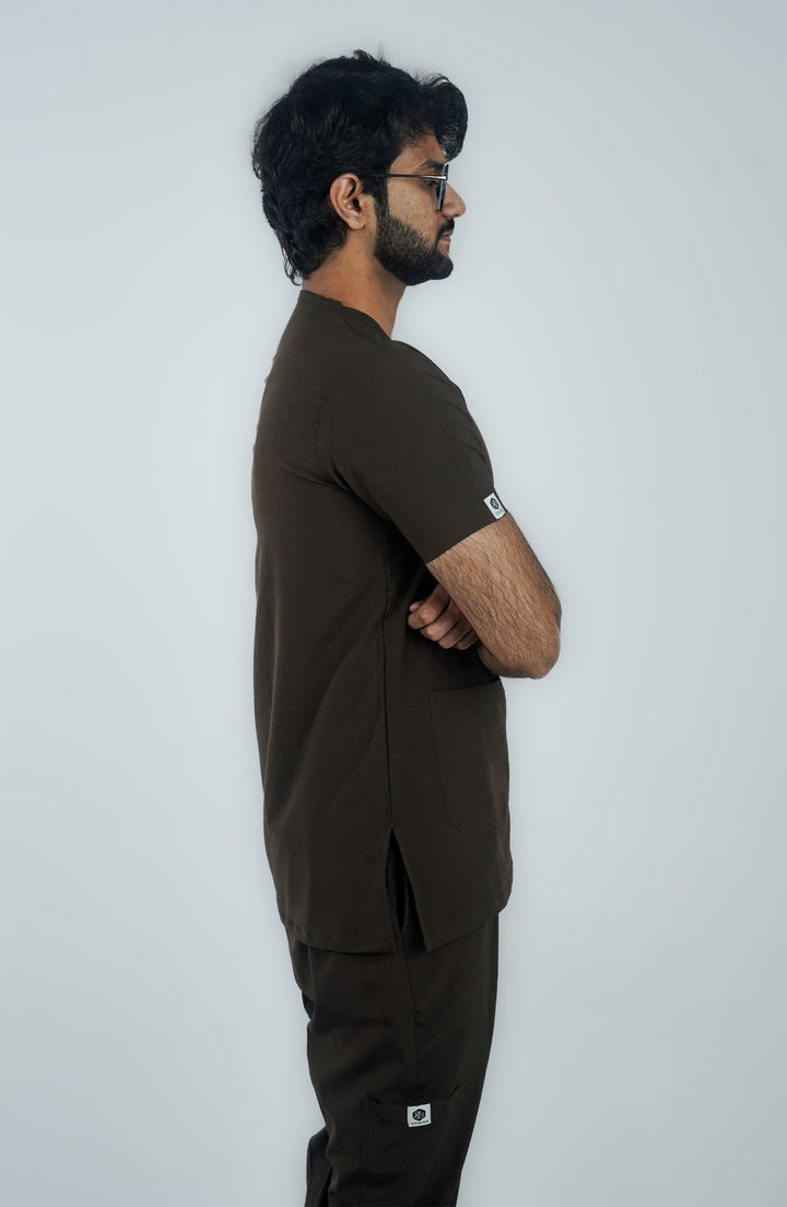 side pose doctor wear scrub midnight brown