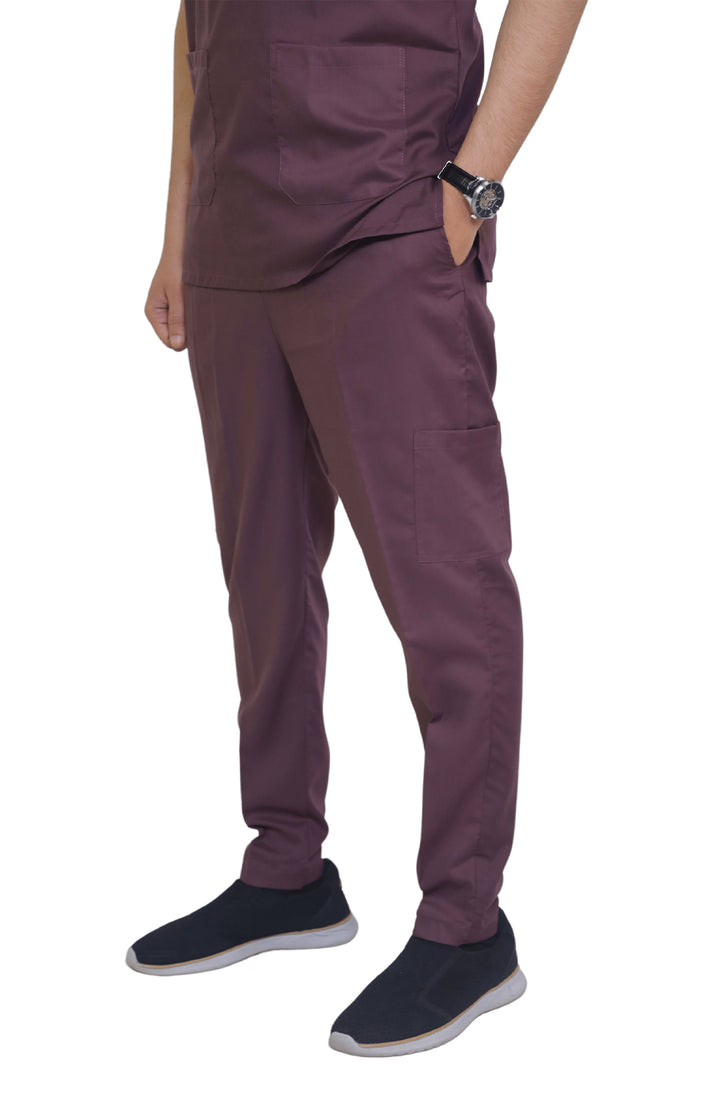 Side view of female doctor dressed in Plum Cotton Scrub – ScrubyHub nursing scrubs
