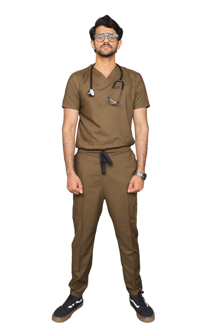ale doctor wearing ScrubyHub’s Green Cotton Scrub with stethoscope around neck front view